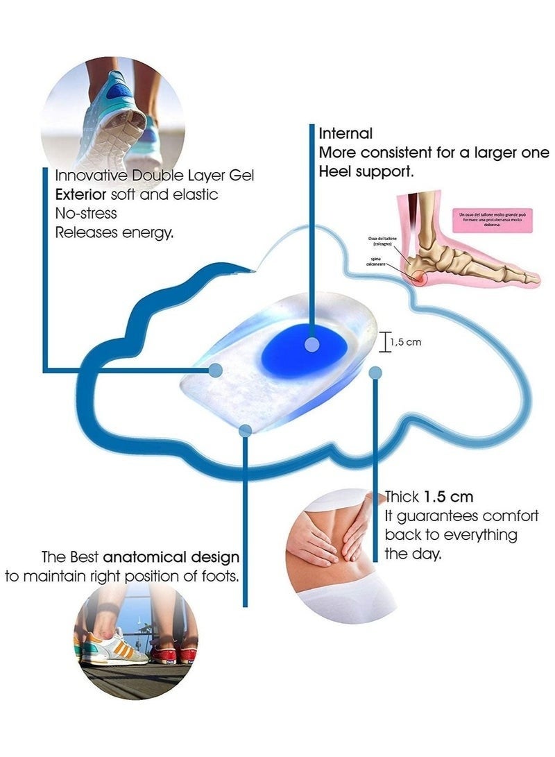 زوج من وسادات الكعب المصنوعة من جل السيليكون للأحذية، وأكواب الكعب لالتهاب اللفافة الأخمصية لتخفيف الألم، ووسائد السيليكون لتخفيف نتوءات العظام، والنعال الواقية، وشفاء القدم المصابة بالكدمات، وحشوات الأحذية للنساء والرجال - Image 3